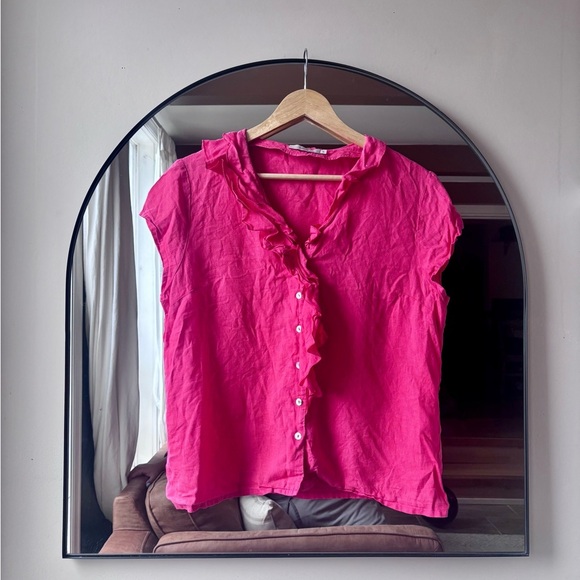 John Lewis Tops - JOHN LEWIS | ruffle linen sleeveless top | uk 16